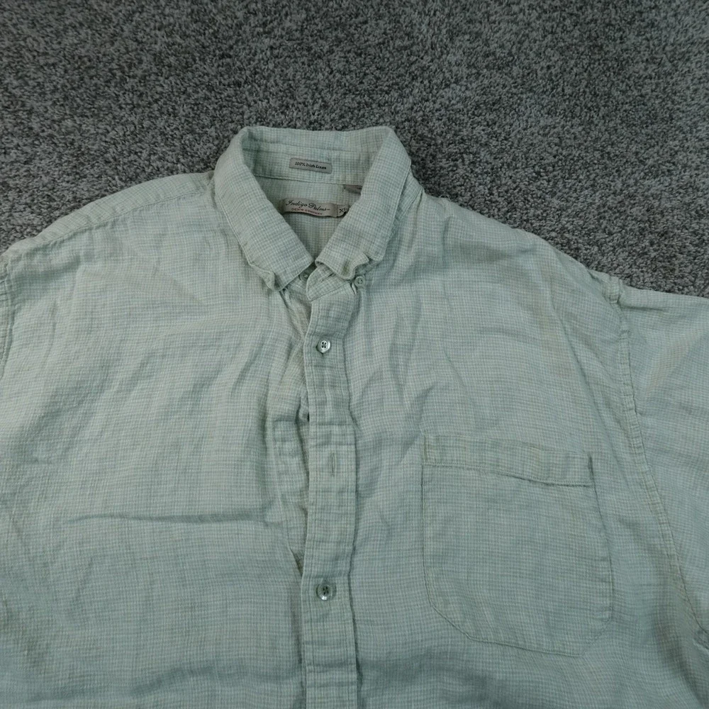 Indigo Palms Shirt Mens XL Green Irish Linen Short Sleeve Button Up Casual Beach